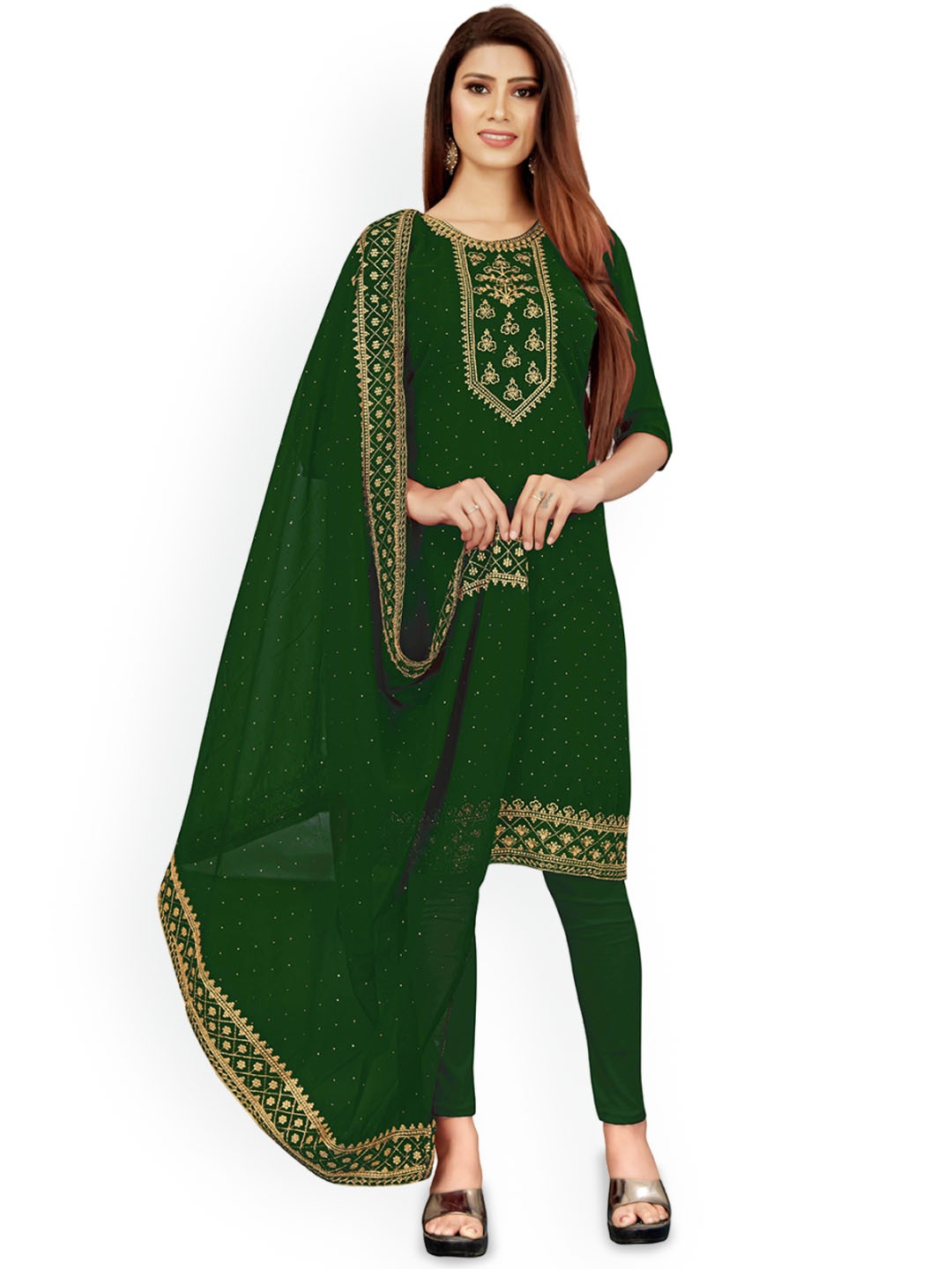 

Maroosh Embroidered Zari Unstitched Dress Material, Green