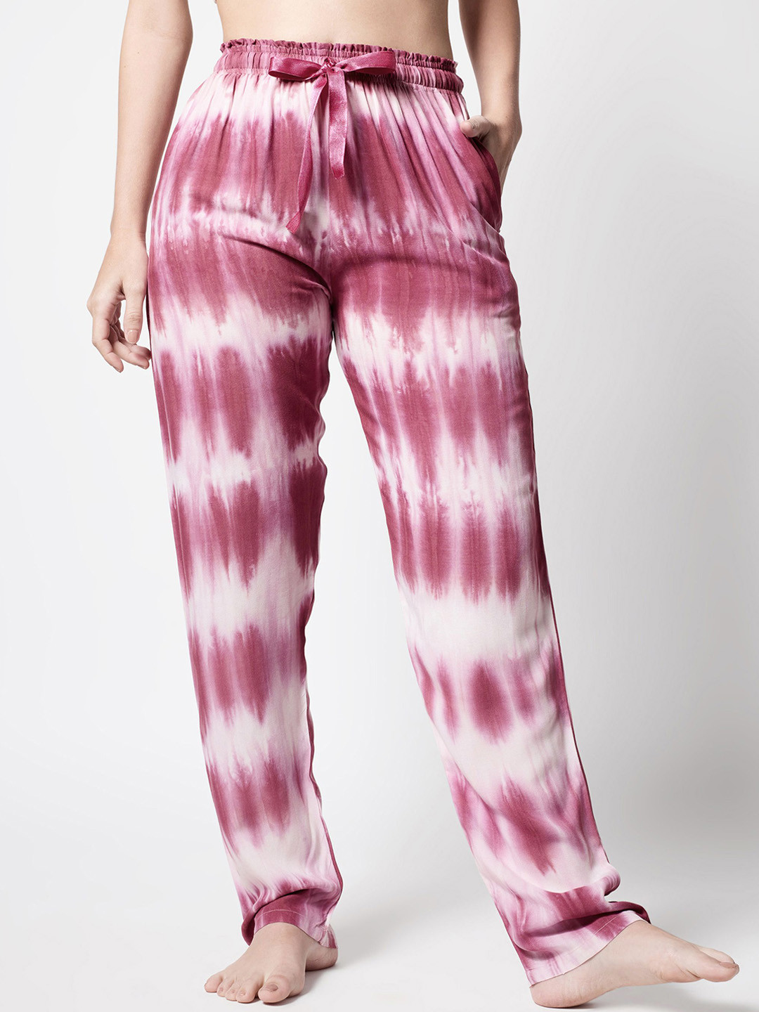 

Zeyo Women Tie-Dye Printed Straight Lounge Pants, Purple