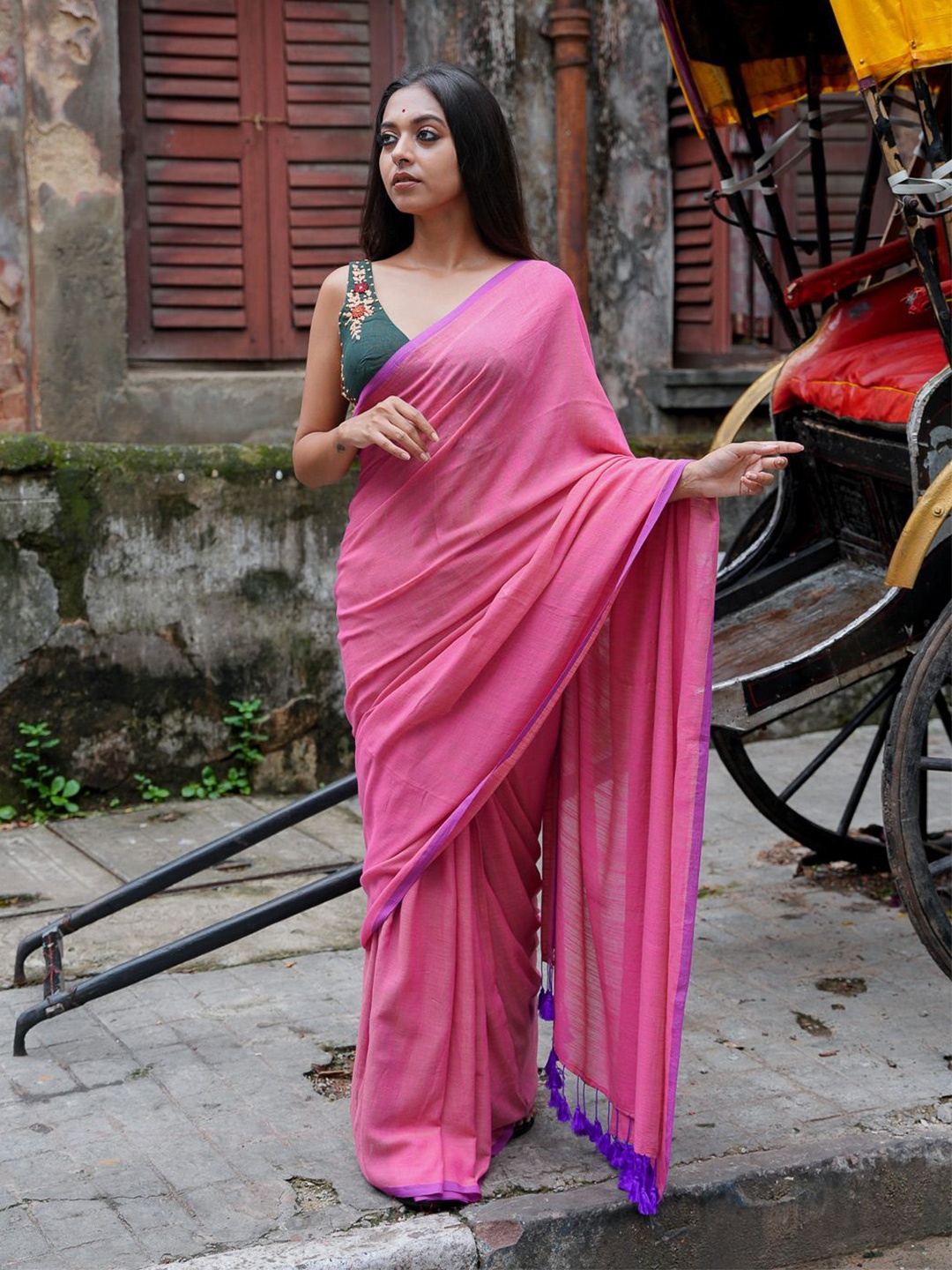 

Suta Pure Cotton Solid Saree, Pink