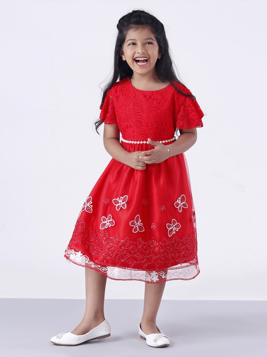 

Mark and Mia Girls Solid Peplum Cotton Dress, Red