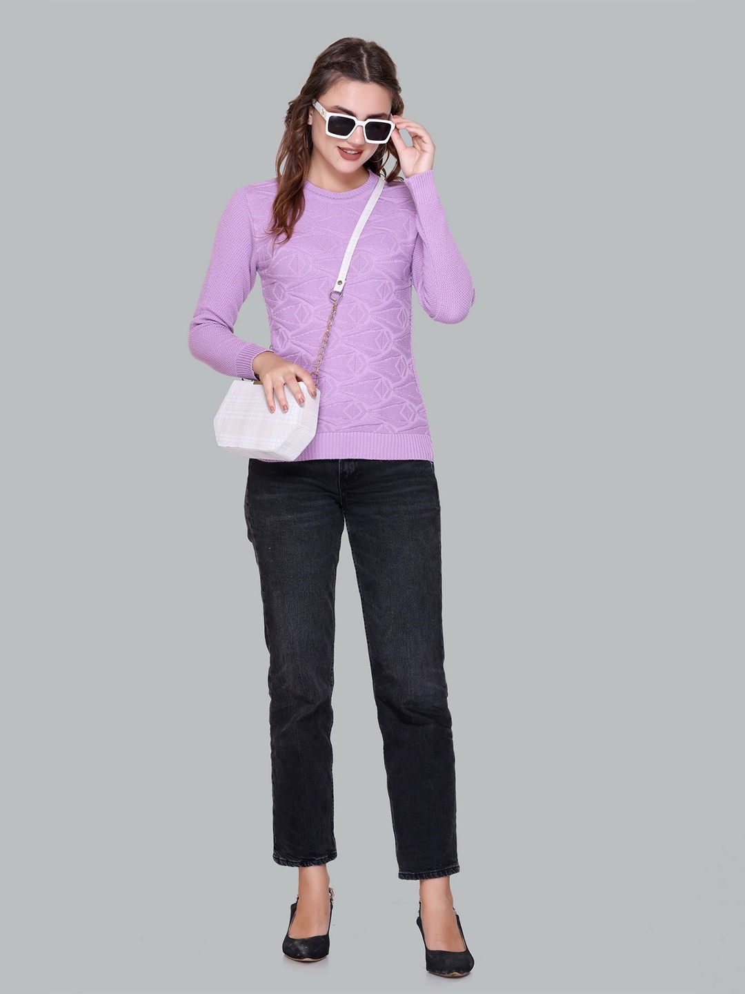 

Melvin Women Self Design Cable Knit Woollen Pullover, Purple