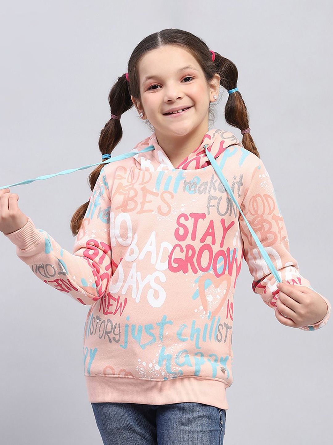 

Monte Carlo Girls Printed Hooded Sweatshirt, Peach