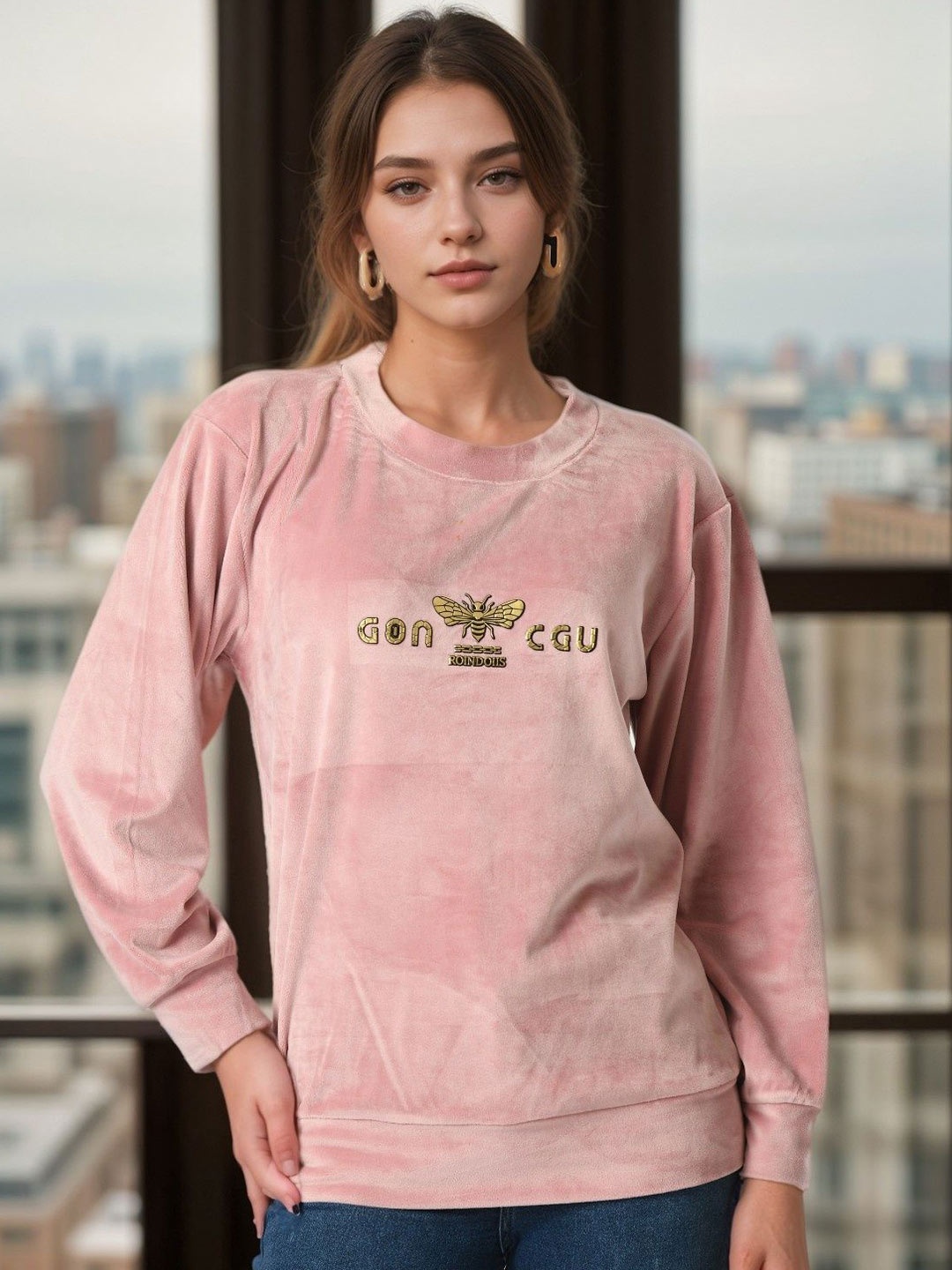 

BAESD Women Pullover Self Design Sweatshirt, Pink