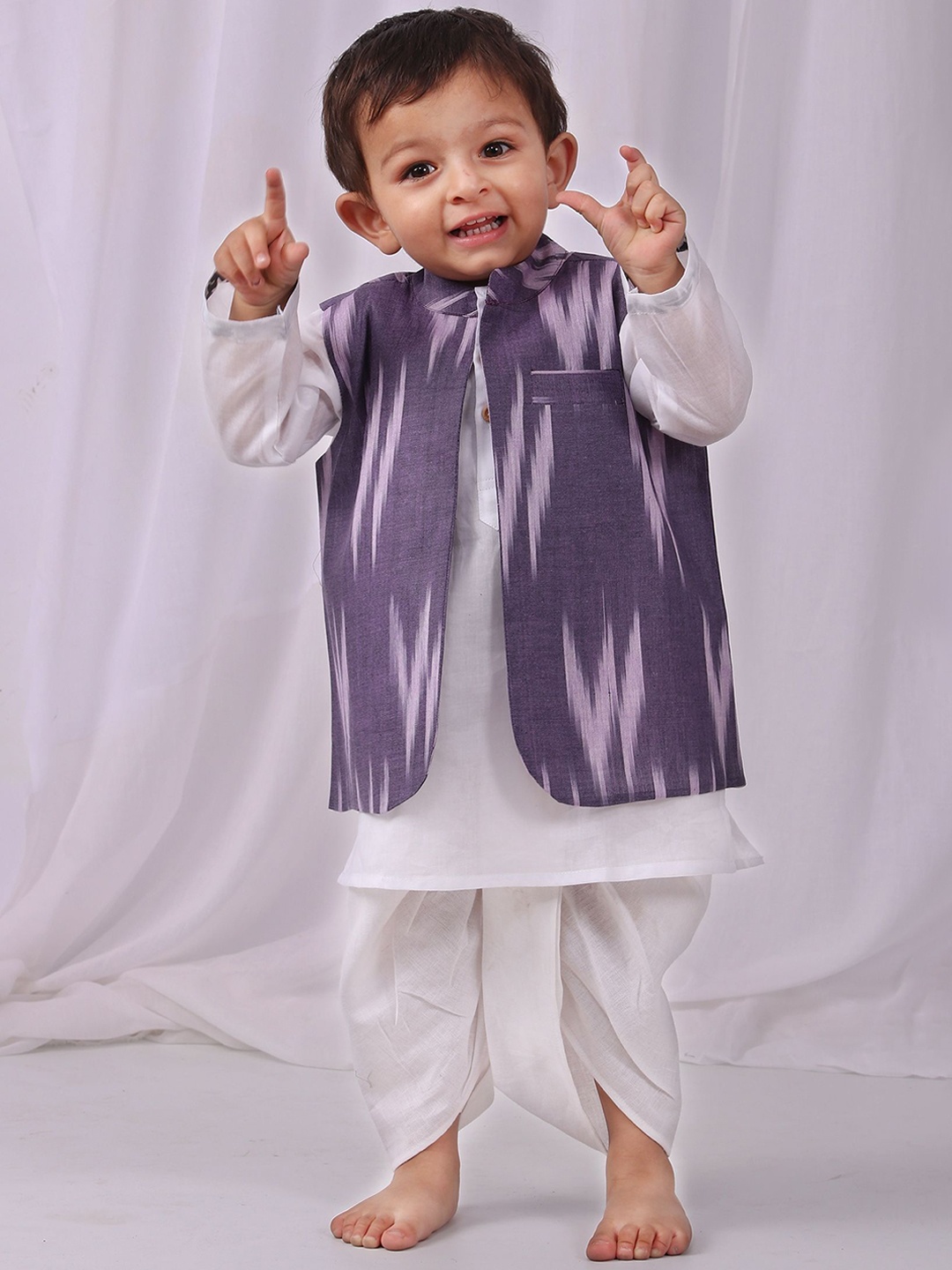 

TJORI Boys Printed Woven Pure Cotton Nehru Jackets, Purple