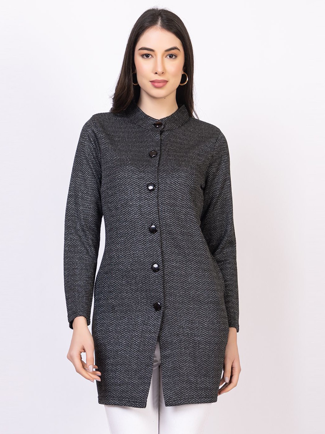

KEIKO Women Self Design Chevron Cardigan, Black