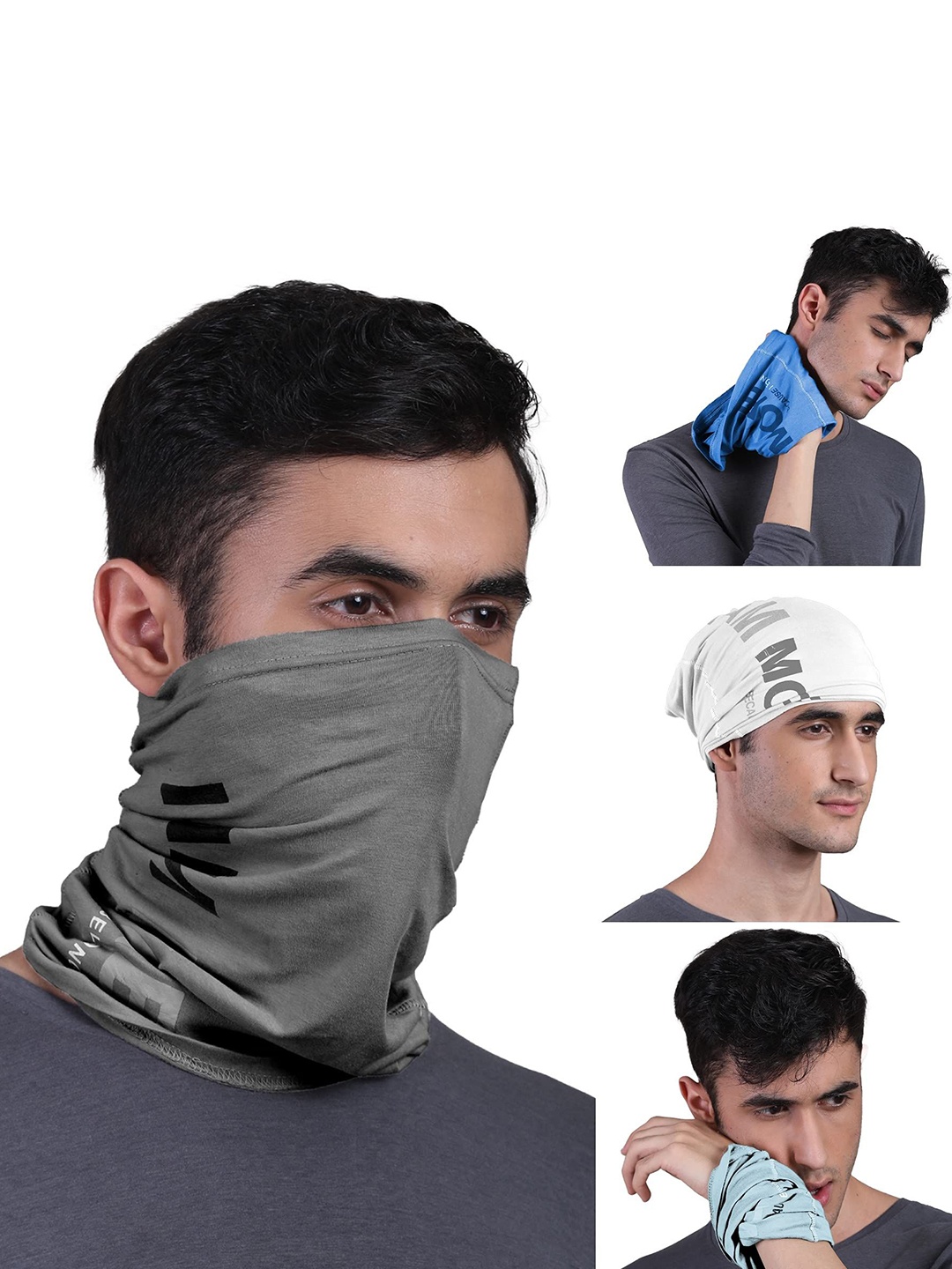 

FREECULTR Unisex Pack Of 4 Printed Anti Microbial Multipurpose Bandana Headband, Grey