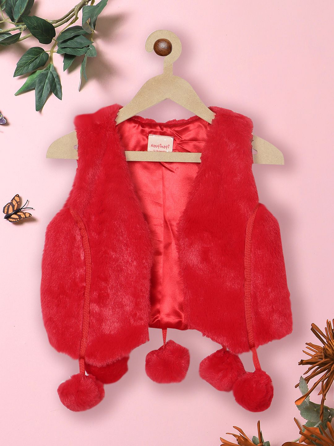 

Nauti Nati Girls Tasselled Crop Open Front Shrug, Red