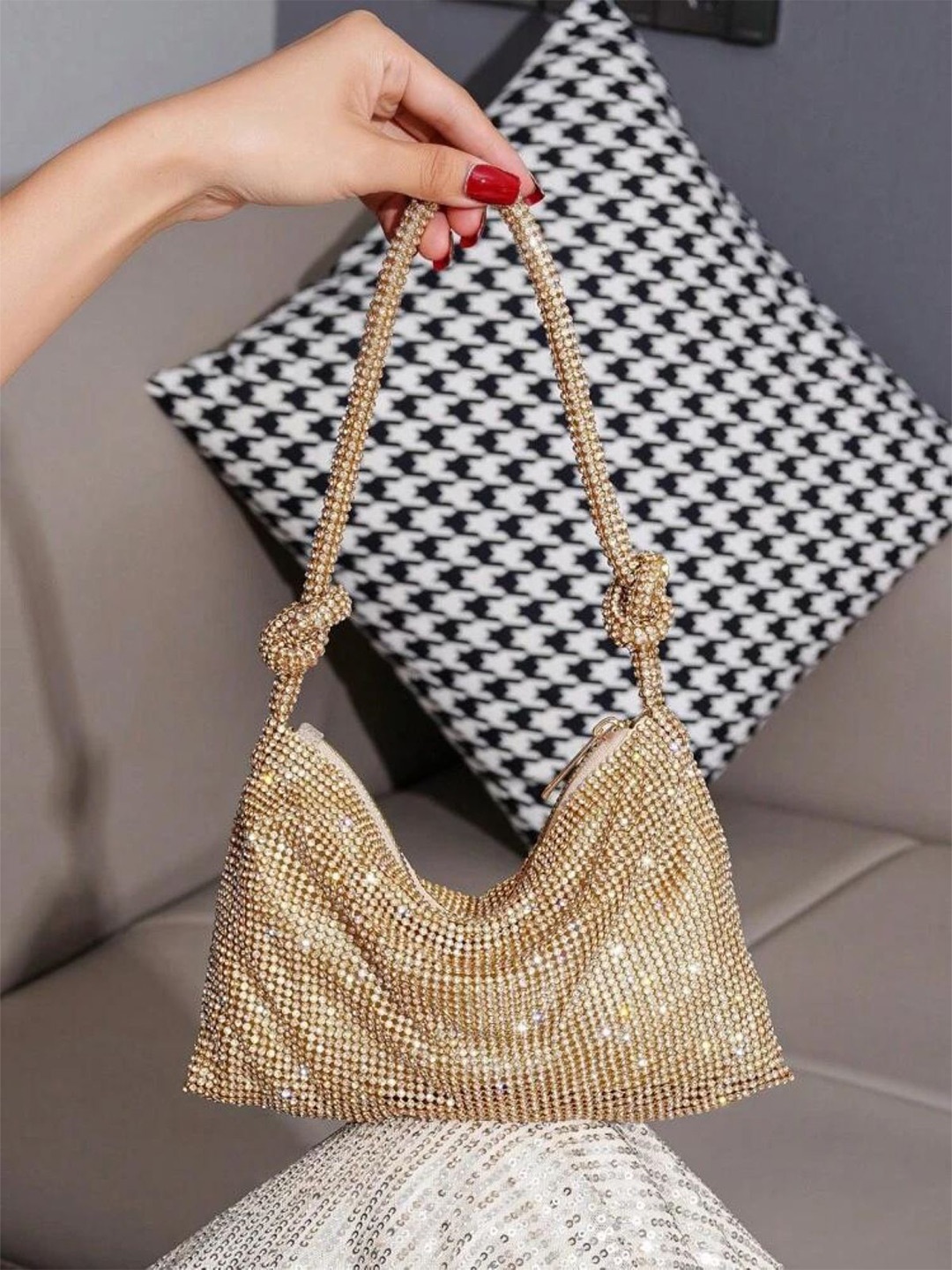 

StyleAsh Textured Swagger Hobo Bag with Cut Work, Gold
