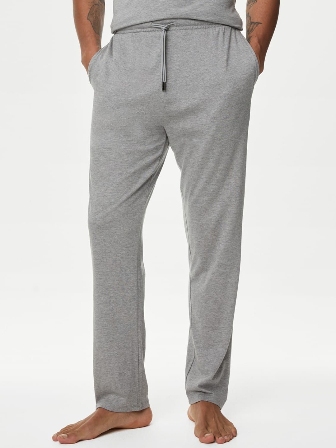 

Marks & Spencer Men Mid-Rise Straight Pure Cotton Lounge Pants, Grey