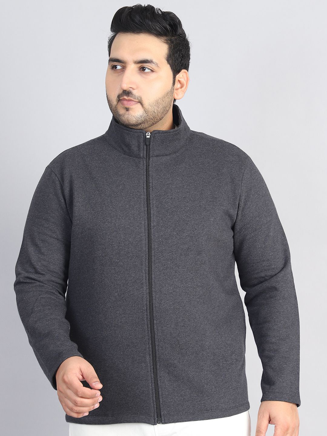 

Rute Men Mock Collar Plus Size Solid Cotton Casual Open Front Jacket, Grey