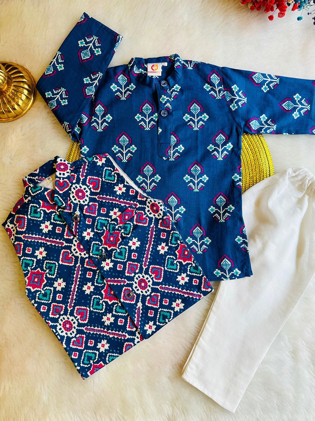 

Bold N Elegant Boys Ethnic Motifs Printed Regular Kurta with Pyjamas, Blue