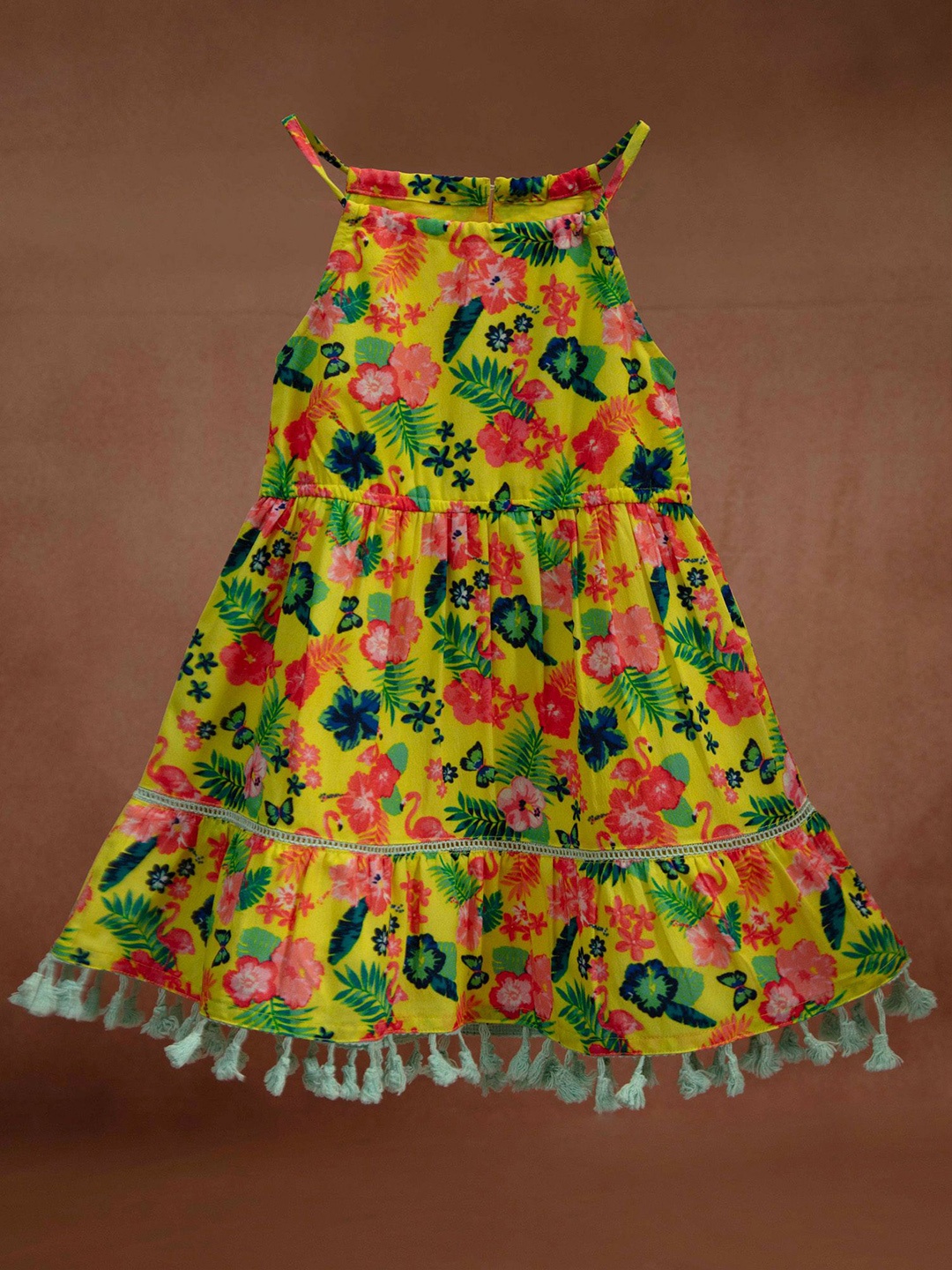

KASYA Girls Floral Print Fit & Flare Dress, Yellow