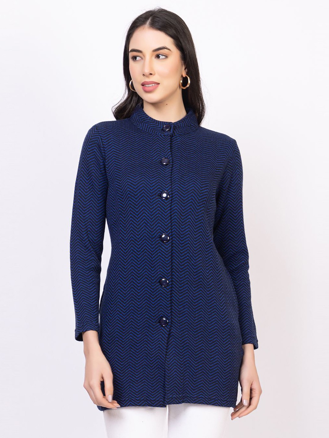 

KEIKO Women Round Neck Longline Cardigan, Blue