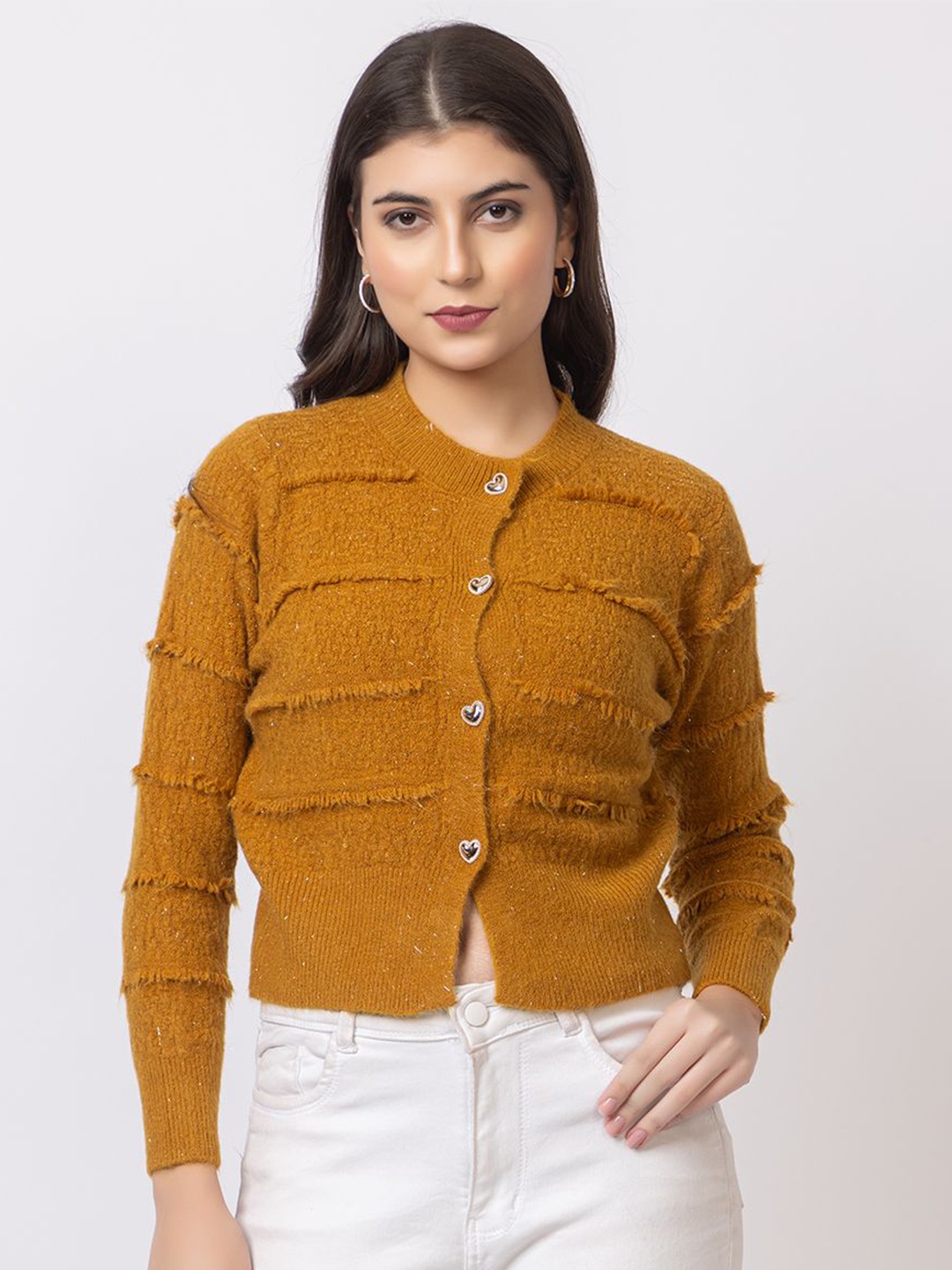 

GFO Women Self Design Woollen Sweaters, Mustard