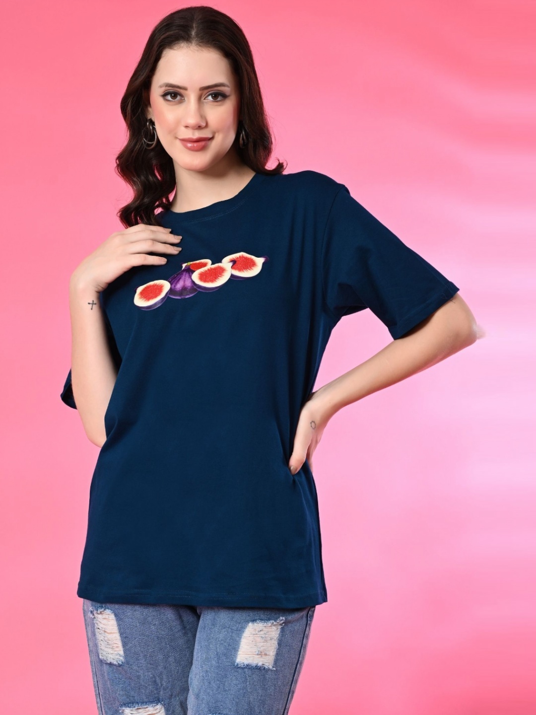 

Funday Fashion Women Printed Applique T-shirt, Blue