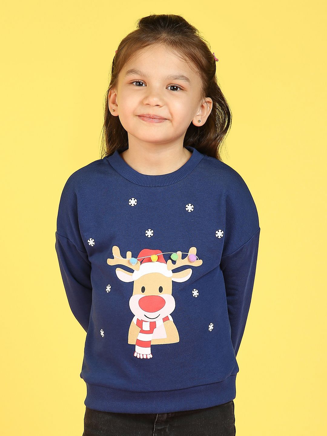 

Nauti Nati Girls Printed Round Neck Antimicrobial Pullover Sweatshirt, Navy blue