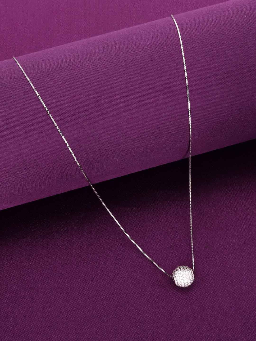 

KAI JEWEL Rhodium-Plated Cubic Zirconia Studded Circular Pendant with Chain, Silver
