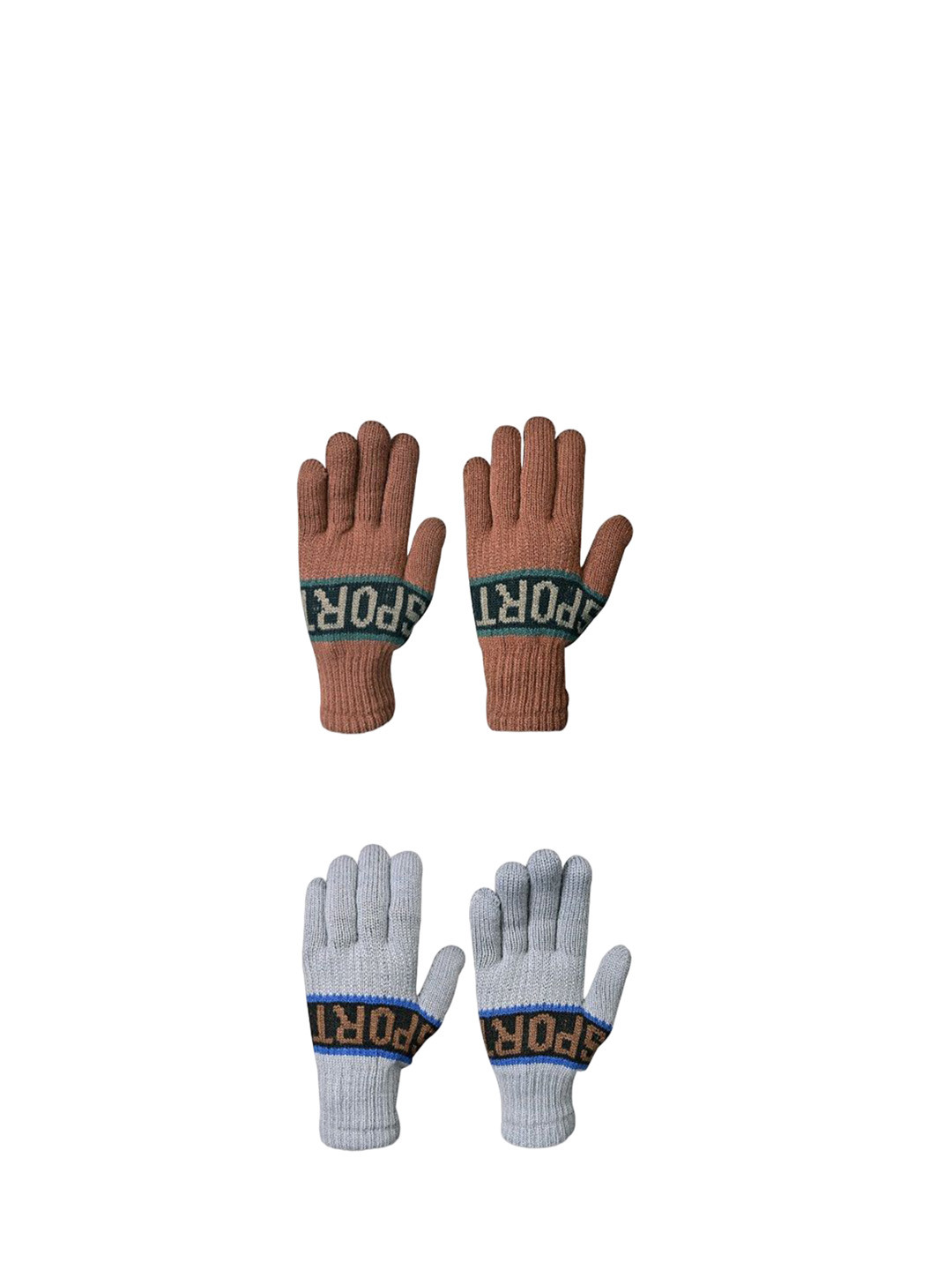 

LOOM LEGACY Men Pack Of 2 Acrylic Winter Gloves, Brown