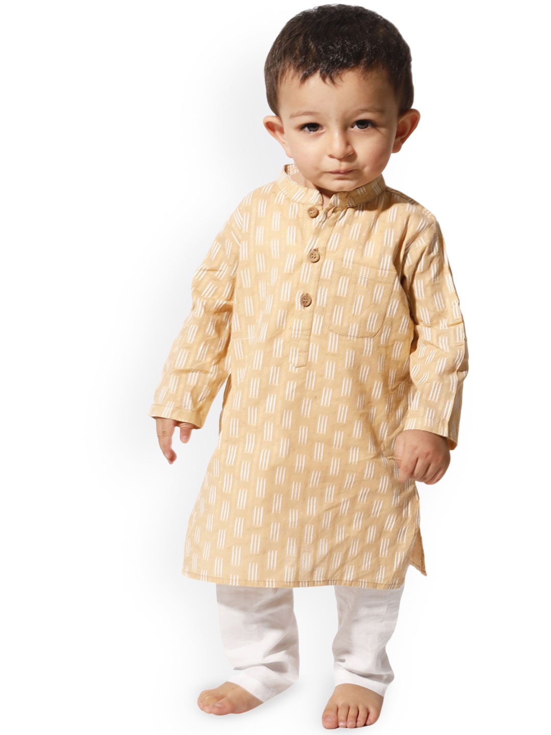 

TJORI Boys Geometric Printed Pure Cotton Kurta with Churidar, Brown