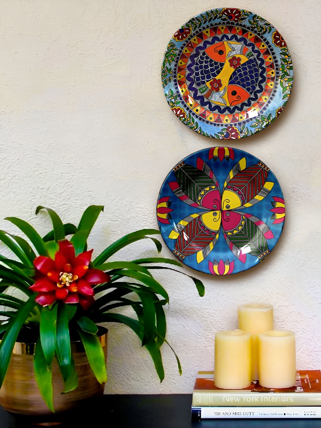 

JIKRAA Madhubani 2 Pcs Red & Green Printed Ceramic Wall Plates