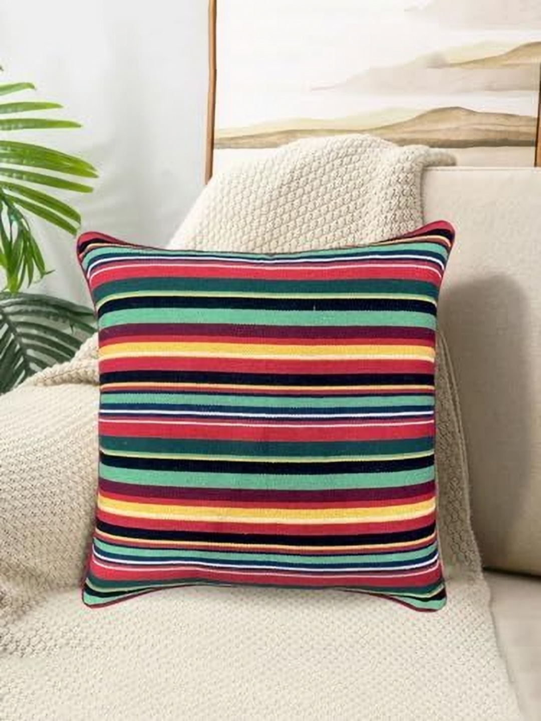 

SAJAVAT Multicoloured Striped Square Cushion Covers, Multi