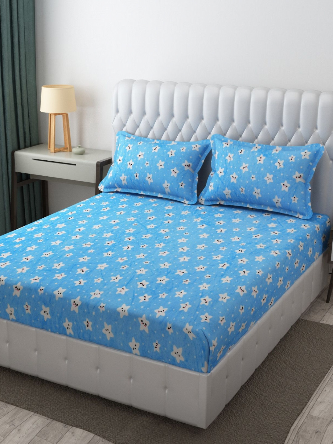 

Banchmark Home Furnishings Velvet Flannel Warm Fitted King Bedsheet Set 1.83 x 1.98m x20cm, Blue