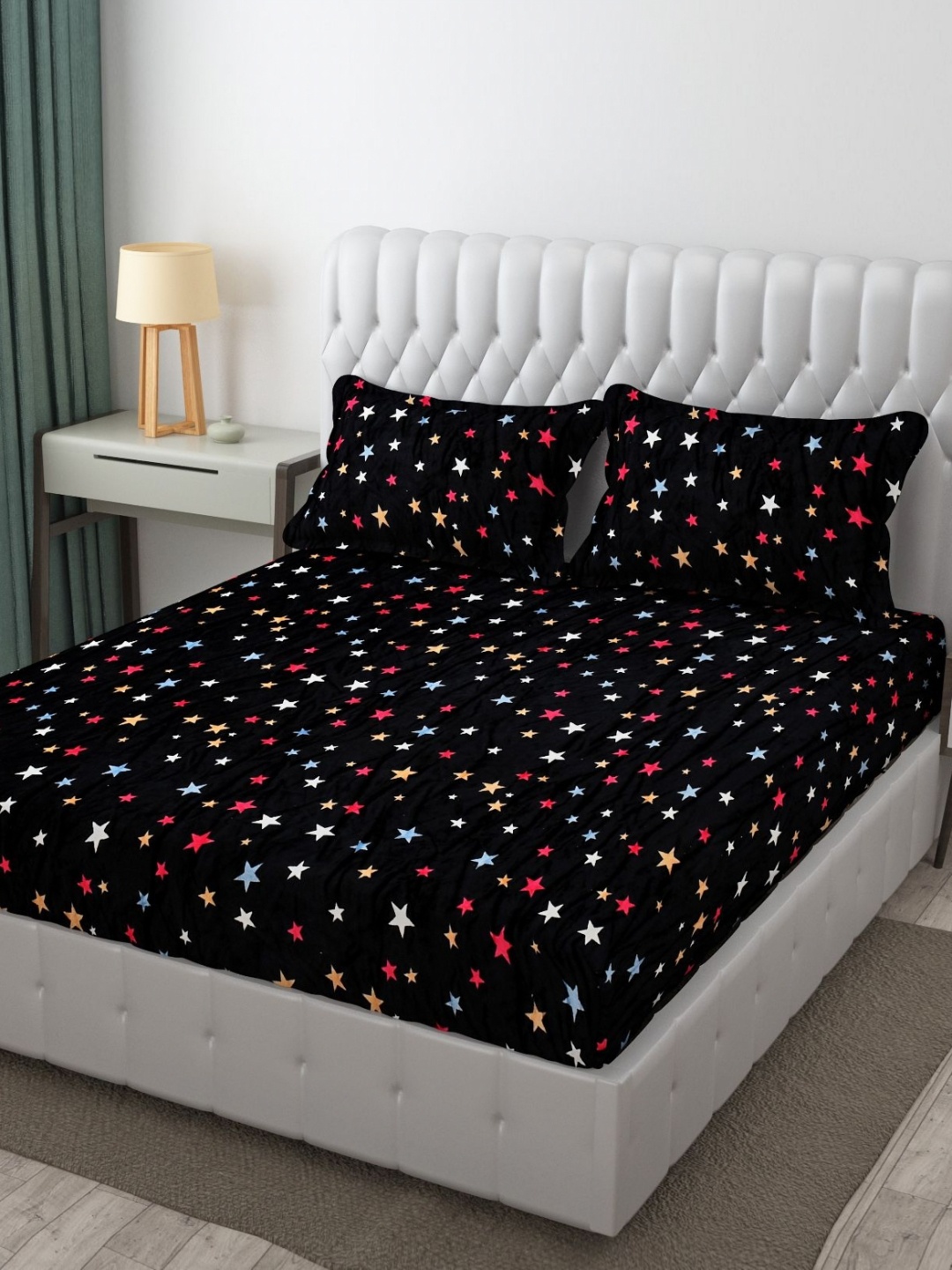 

Banchmark Home Furnishings Velvet Flannel Warm Fitted King Bedsheet Set 1.83 x 1.98m x20cm, Black