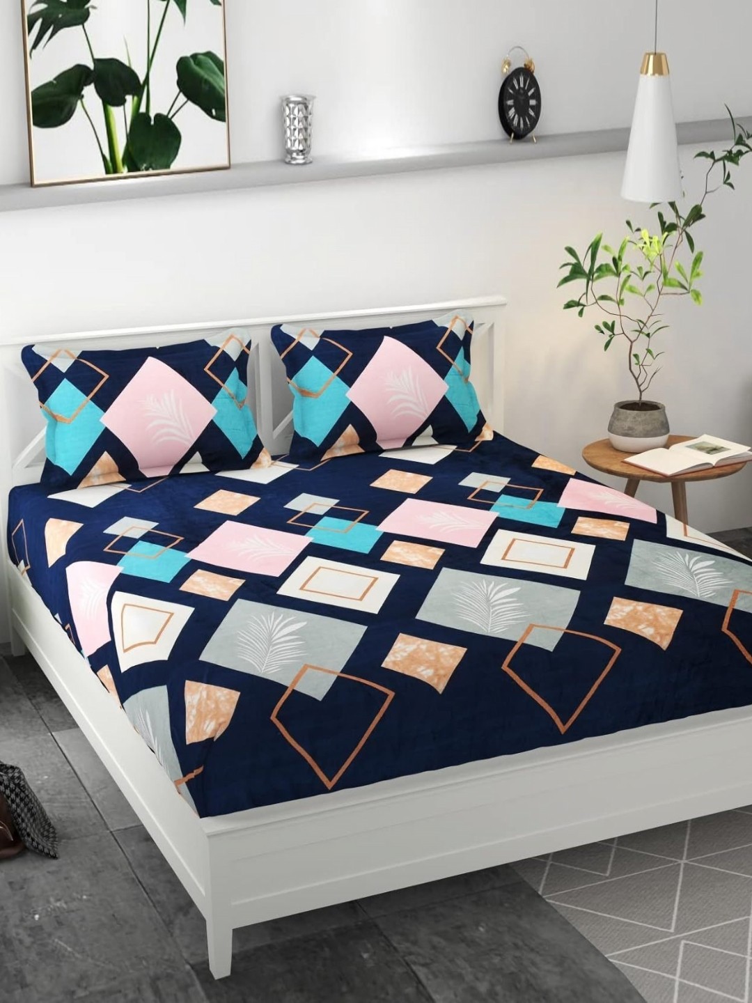 

Banchmark Home Furnishings Velvet Flannel Warm Fitted King Bedsheet Set 1.83 x 1.98m x20cm, Blue