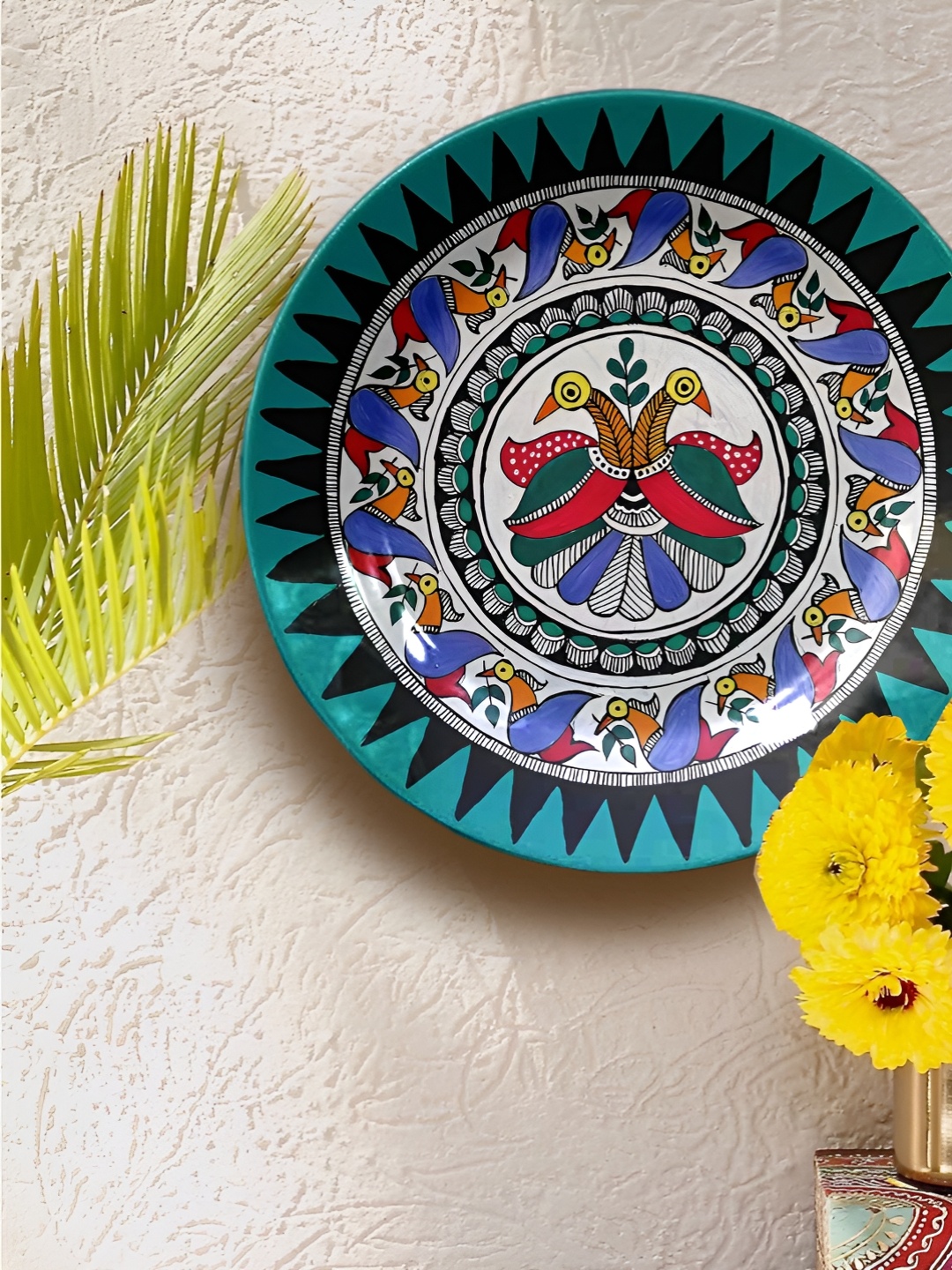

JIKRAA Madhubani Blue & Green Printed Ceramic Wall Plate