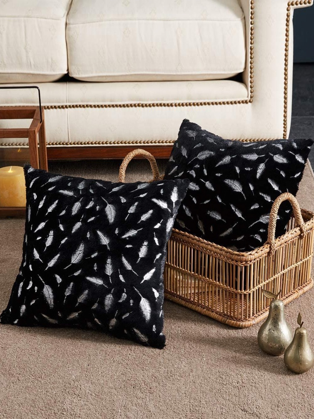 

MONKDECOR Black Set of 2 Velvet Square Cushion Covers