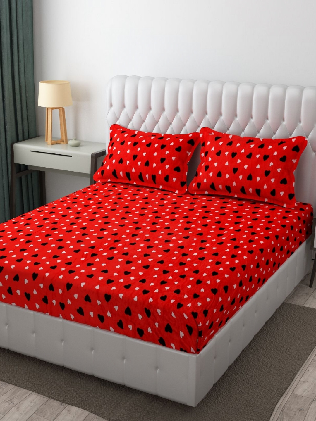 

Banchmark Home Furnishings Velvet Flannel Warm Fitted King Bedsheet Set 1.83 x 1.98m x20cm, Red