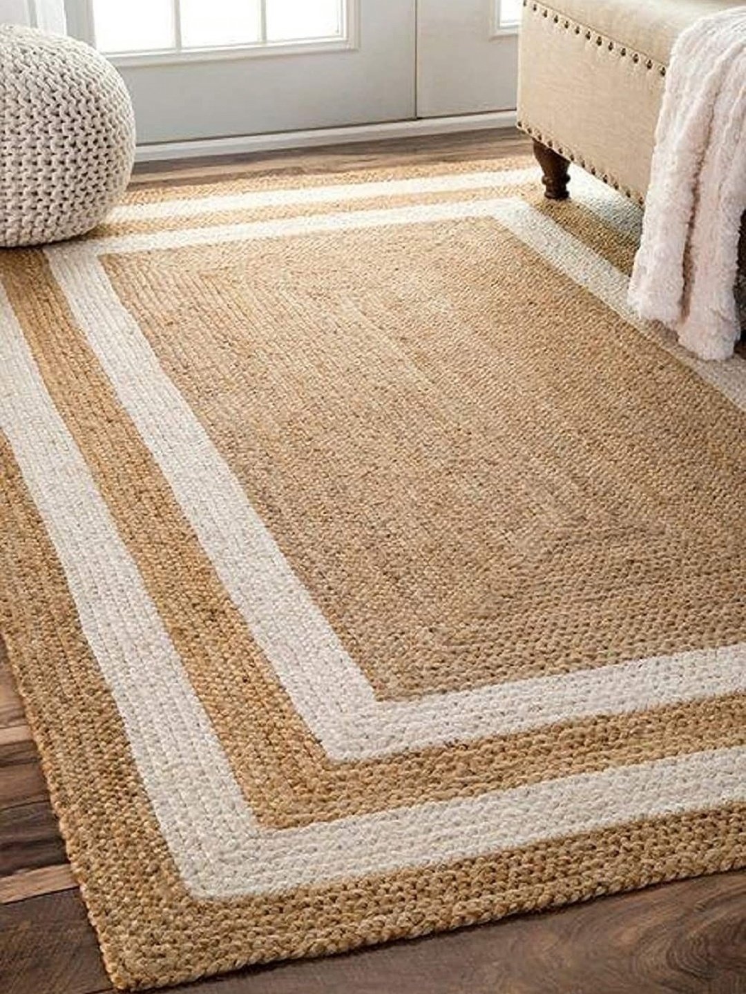 

Banchmark Home Furnishings Beige Striped Handmade Woollen Carpet