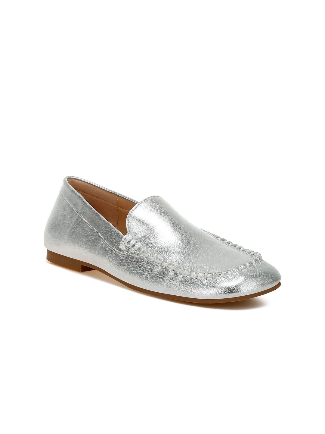 

RAG & CO Women Patent Leather Loafers, Silver