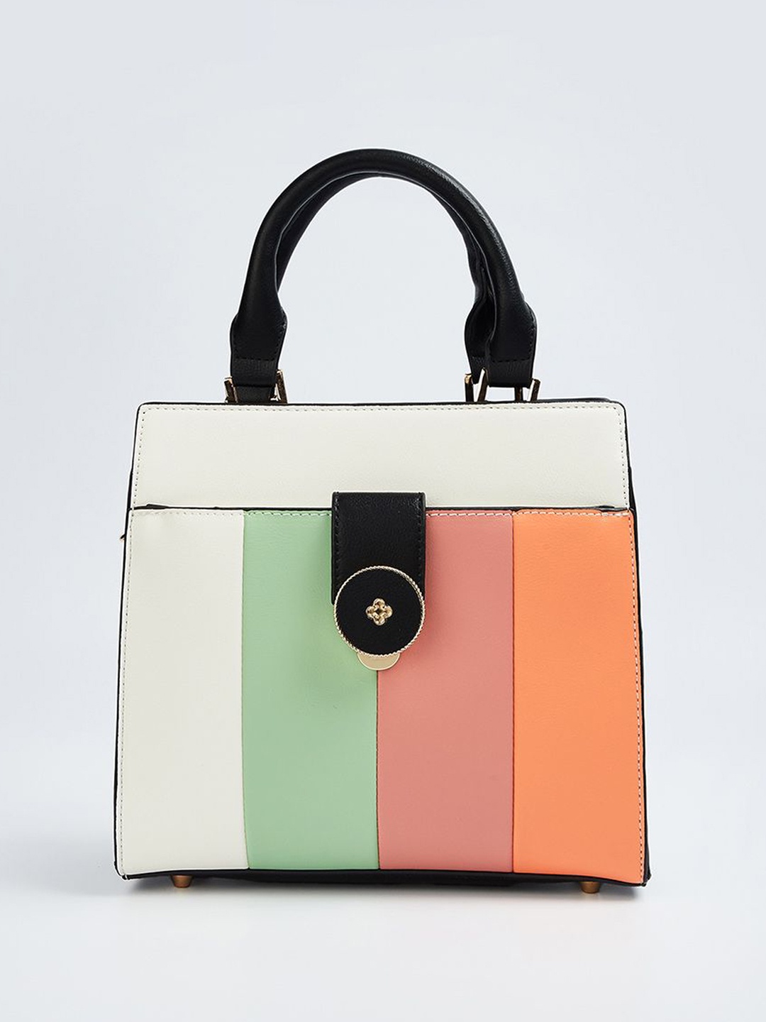 

Ginger by Lifestyle Women Colourblocked Structured Handheld Bag, White