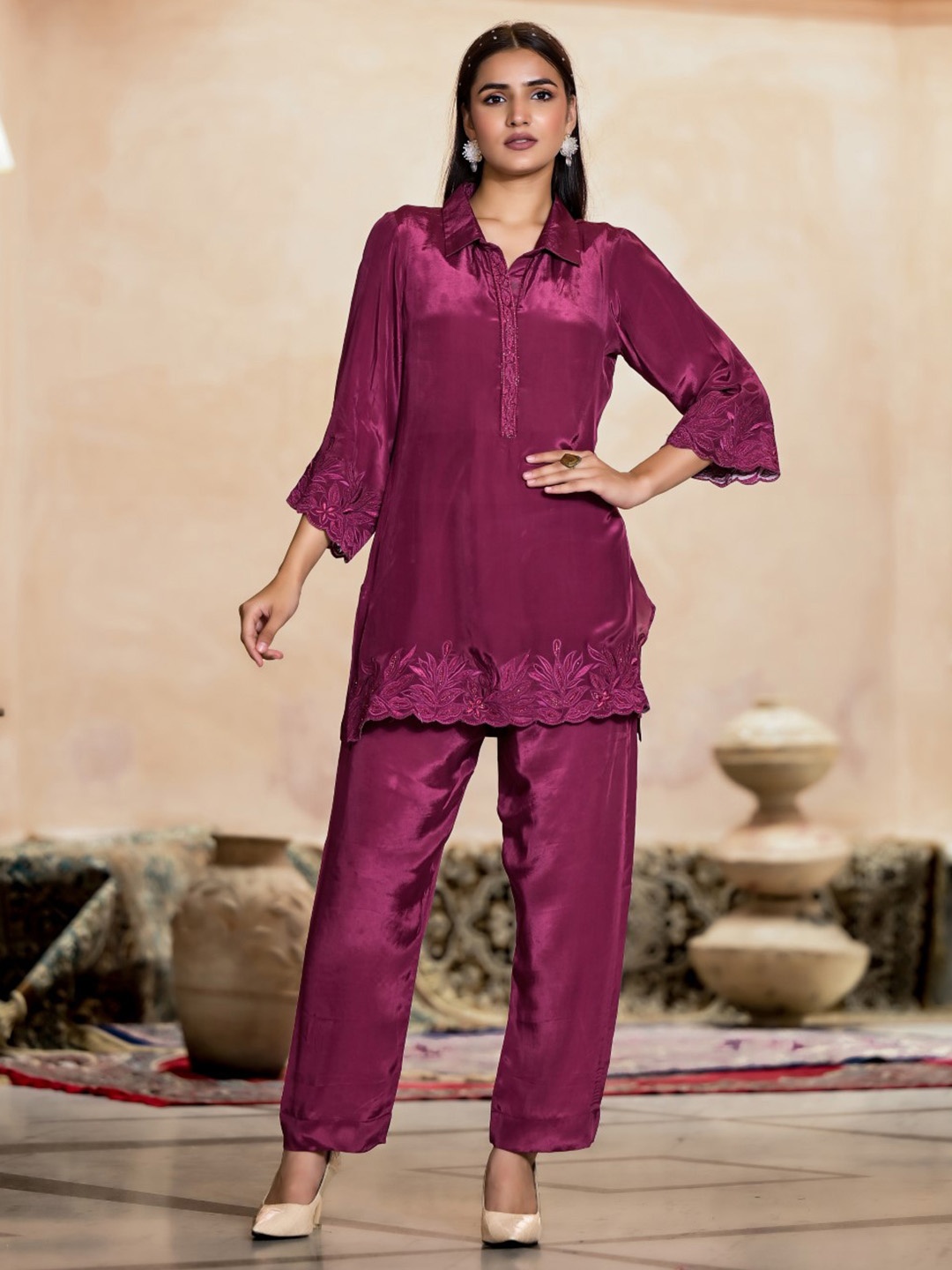 

AUTUMN LANE Embroidered Top & Trousers Co-Ords, Purple