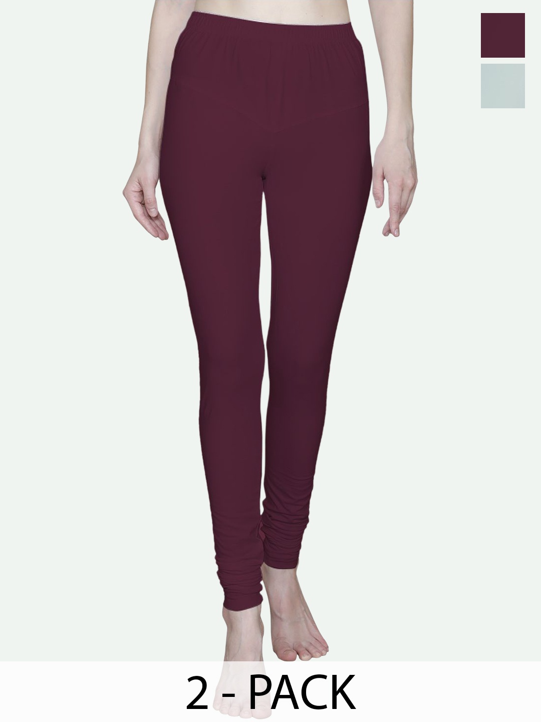 

T.T. Women Pack Of 2 High Rise Churidar Length Leggings, Maroon