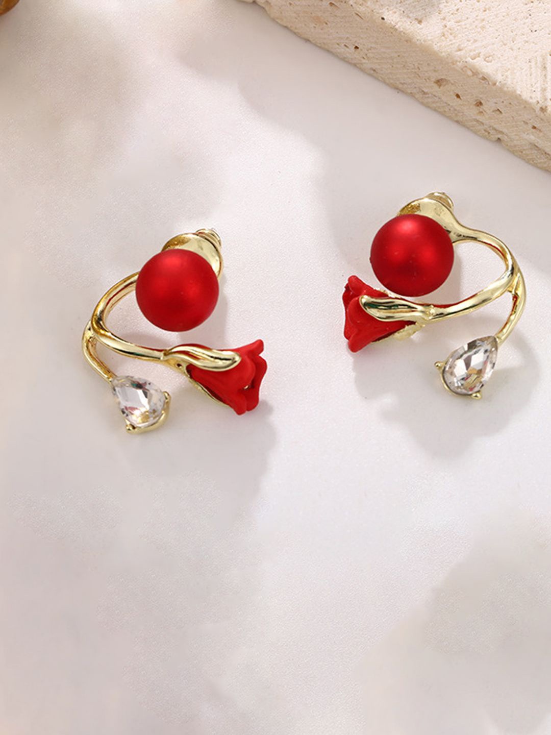 

styledose Sterling Silver Classic Tulip Pearl & Stone Studded Studs, Gold