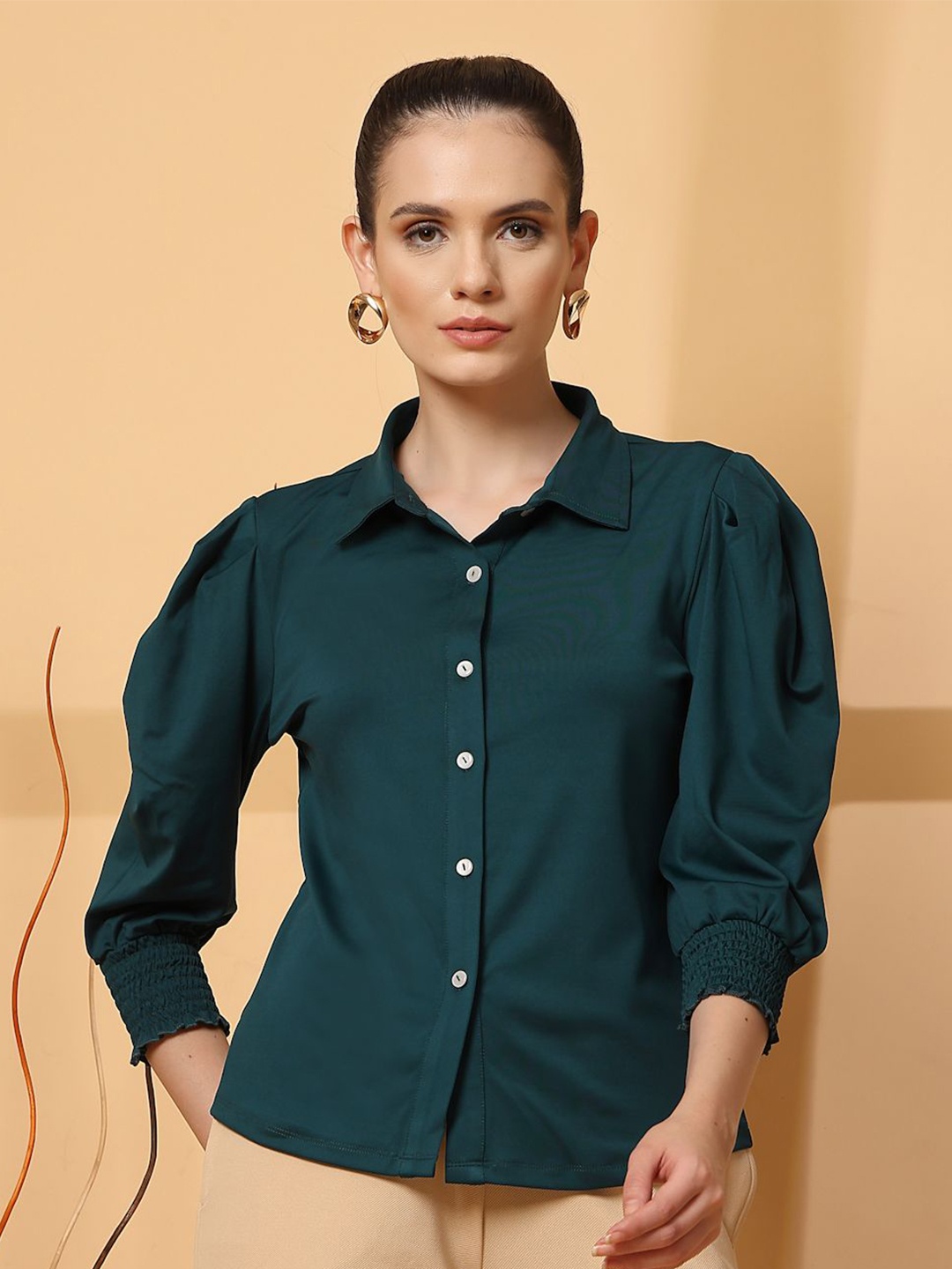 

STYLECAST X KASSUALLY Women Standard Spread Collar Solid Casual Shirt, Green