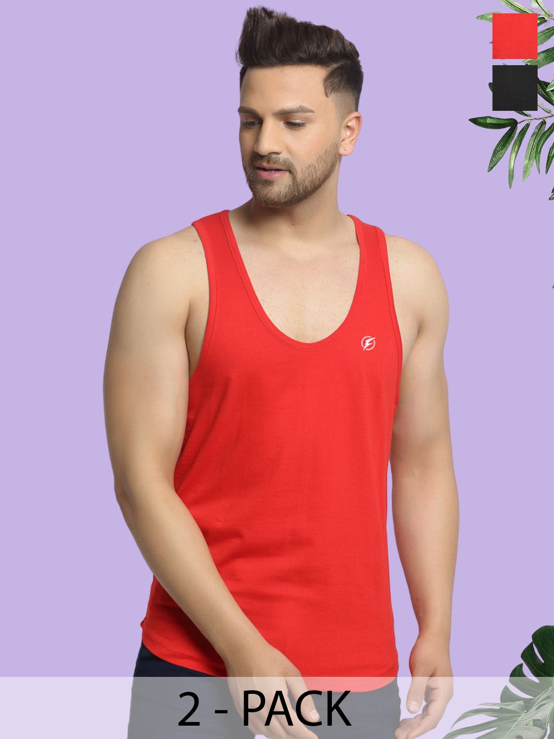 

Friskers Men Pack Of 2 Cotton Anti-Bacterial Innerwear Vest, Black