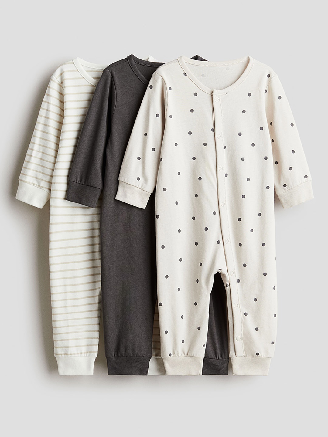 

H&M Pack Of 3 Cotton Printed Rompers, Grey