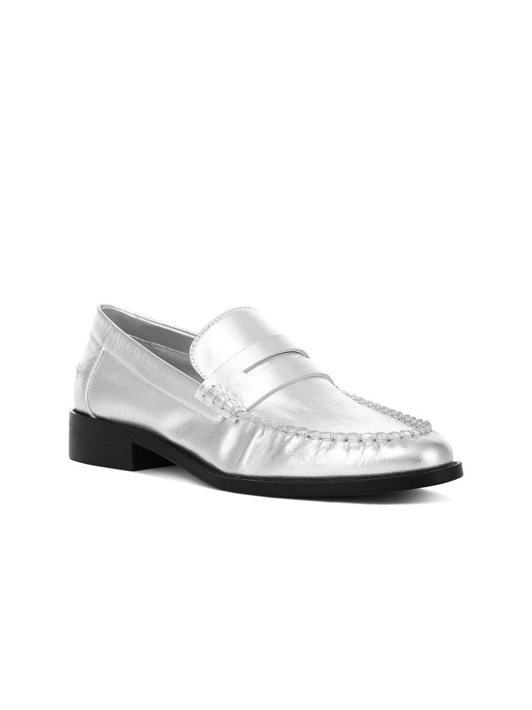 

RAG & CO Women Leather Loafers, Silver
