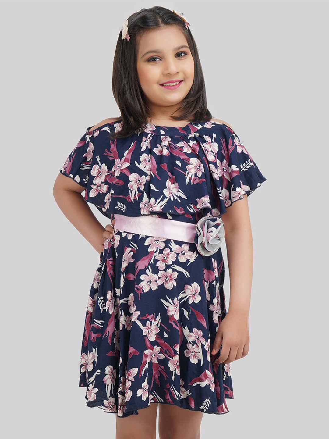 

BEING NAUGHTY Girl's Floral Print Fit - Flare Dress, Blue