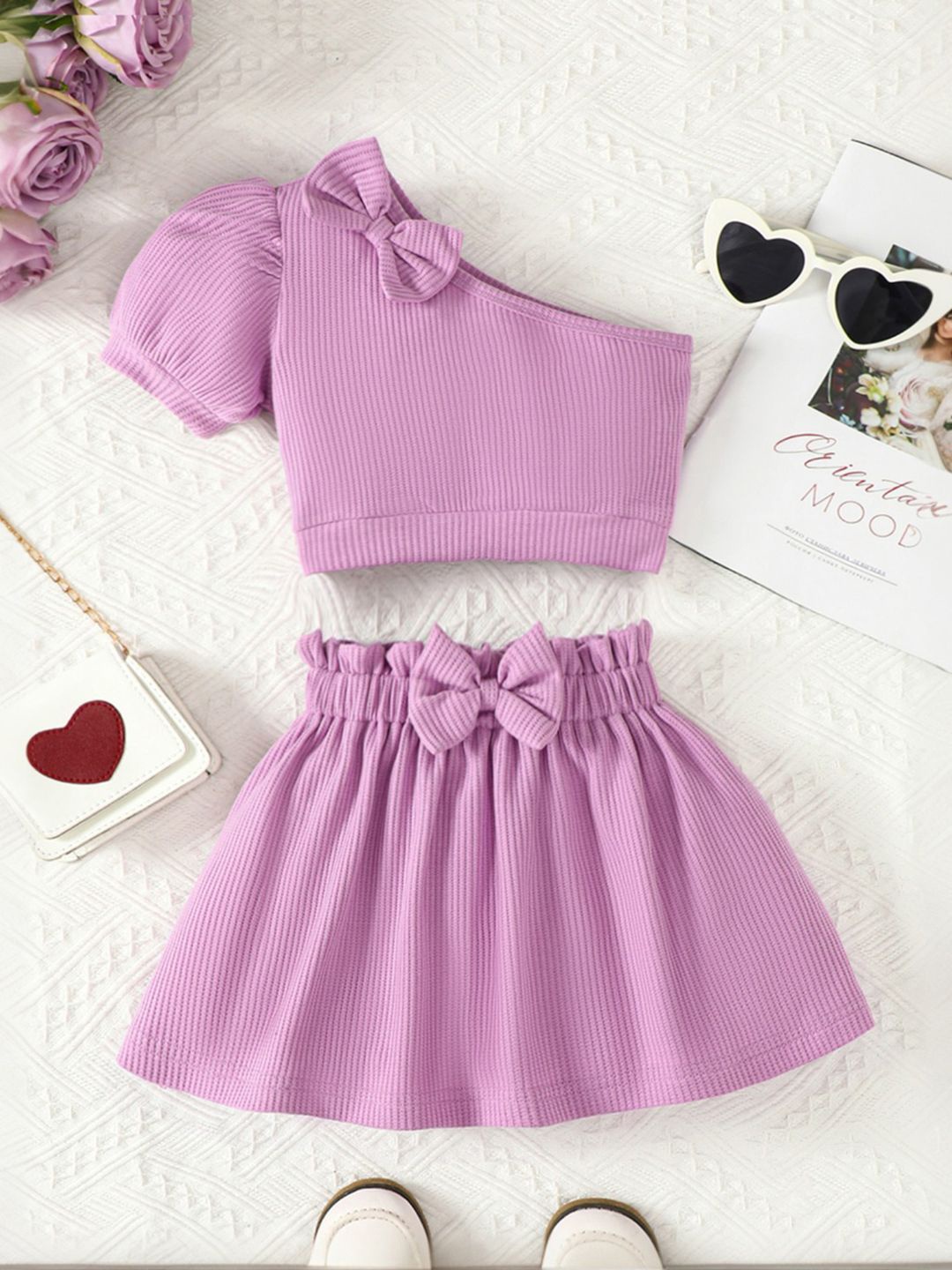 

INCLUD Girls One-Shoulder Top With Skirt, Violet