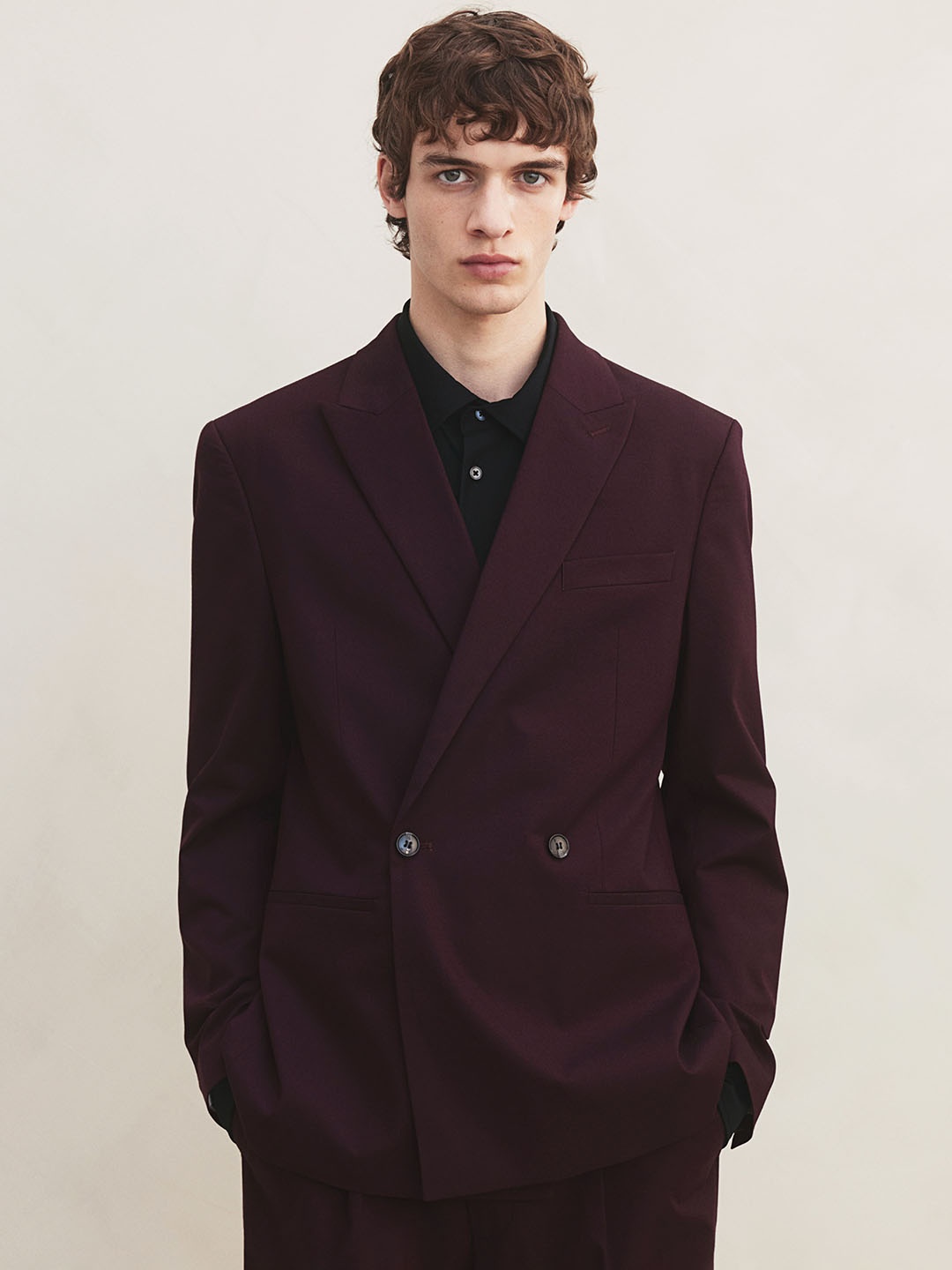 

H&M Regular Fit Double Breasted Jacket, Burgundy