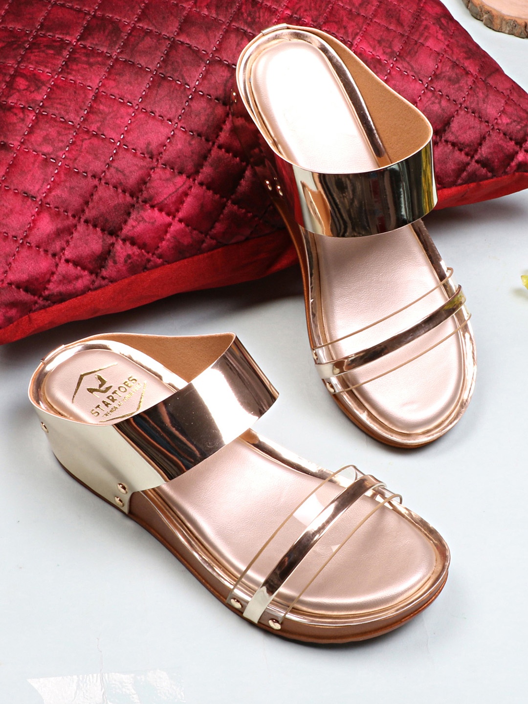 

STARTOES Women Embellished Wedge Sandals, Gold