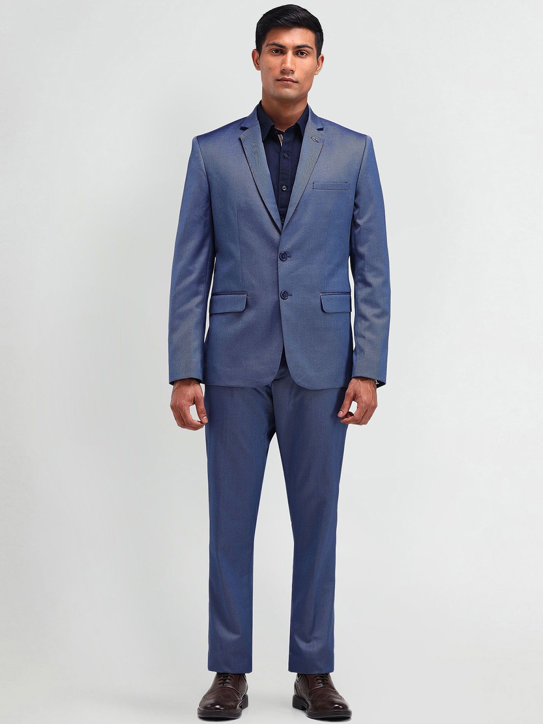 

AD By Arvind Men Notched Lapel Tailored Fit Single-Breasted Two-Piece Suit, Blue