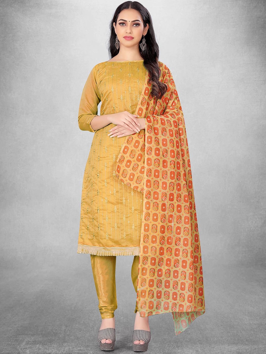 

Maroosh Ethnic Motifs Embroidered Sequinned Unstitched Dress Material, Beige