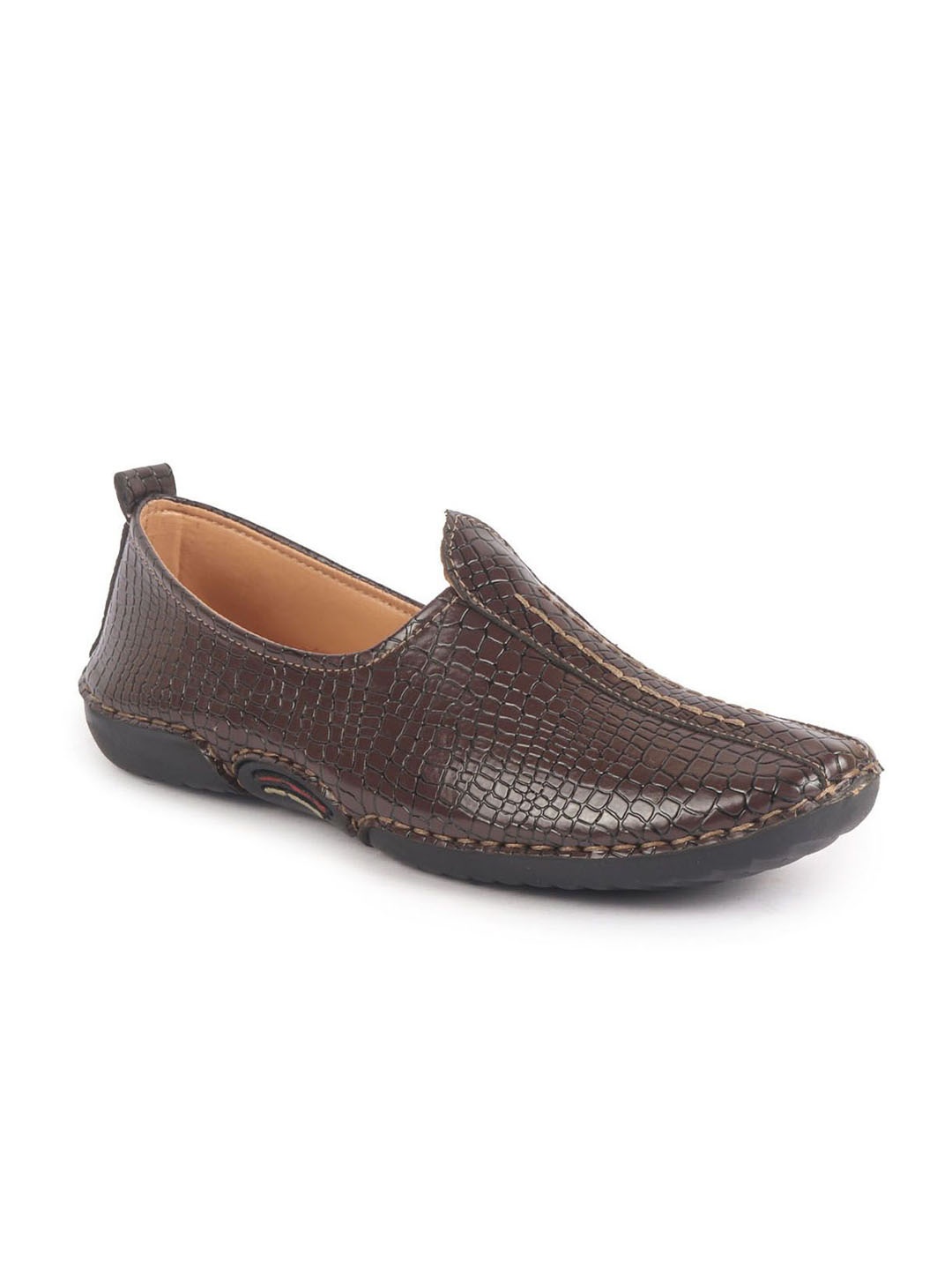 

FAUSTO Men Woven Design PU Mojaris, Brown