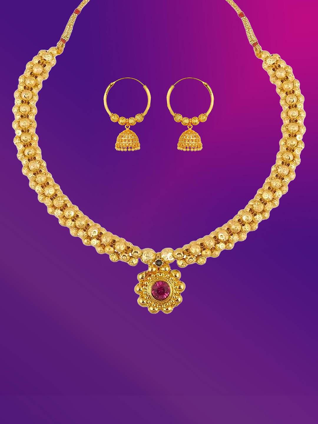 

Lila Gold-Plated Stone-Studded & Beaded Jewellery Set
