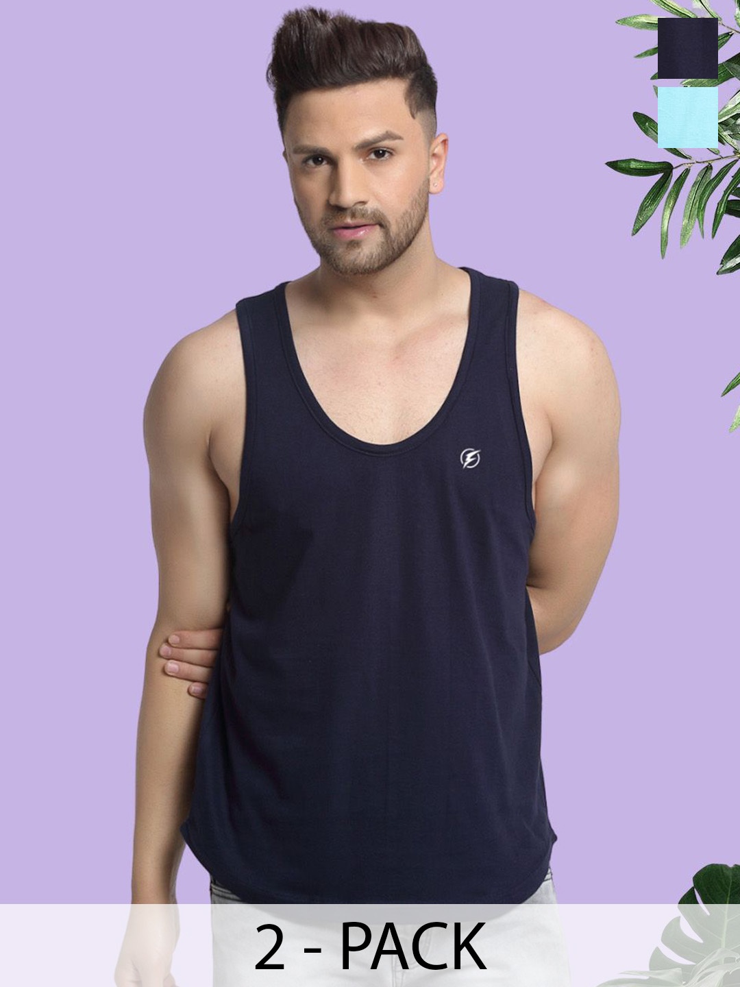 

Friskers Men Pack Of 2 Cotton Anti-Bacterial Innerwear Vest C-17-20, Navy blue